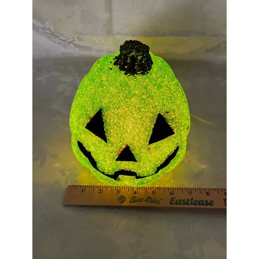 Green Popcorn Plastic Pumpkin Light Jack O Lantern Halloween Decor Works